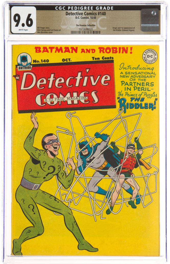 Copy of Detective Comics No. 140, featuring the debut of the Riddler, which sold for $456,000