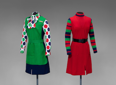 United Air Lines uniforms from 1973, designed by Jean Louis, collection of SFO Museum