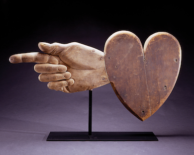 Heart and Hand weathervane, created in 1839 by Ezra Ames and Bela Dexter of Chelsea, Mass. Photograph courtesy of David A. Schorsch and Eileen M. Smiles, Woodbury, Conn.