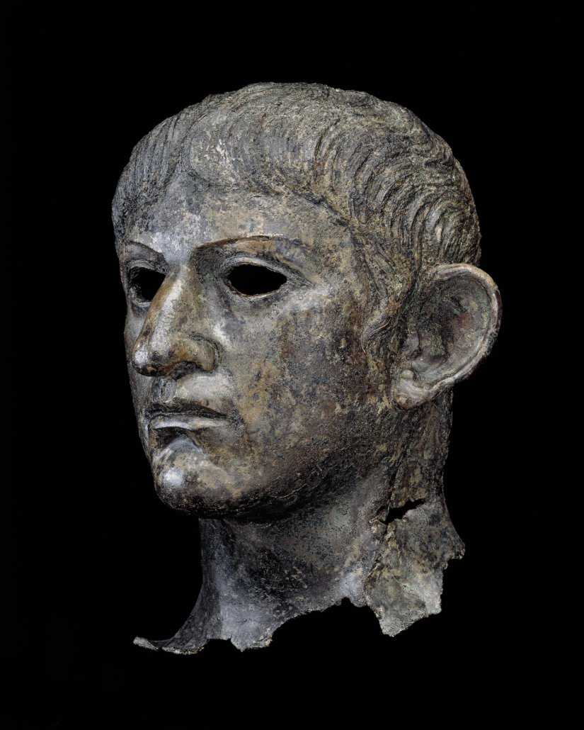 Head from a bronze statue of the emperor Nero. Found in England, AD 54– 61. © The Trustees of the British Museum.