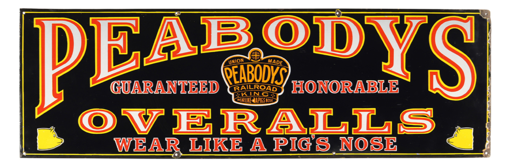 Early 20th century Peabody’s Overalls single-sided porcelain sign, which sold for CA$8,850