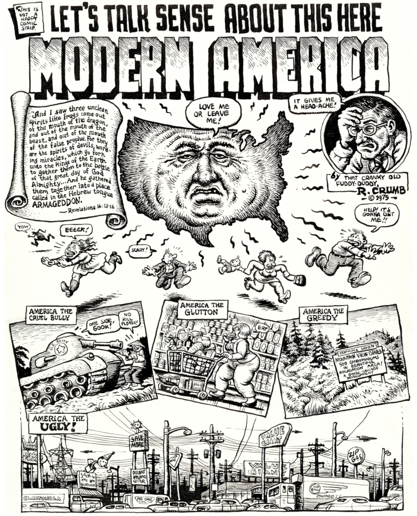 Complete five-page R. Crumb story ‘Let’s Talk Sense About This Here Modern America,’ from Arcade the Comics Revue No. 2, which sold for $312,000