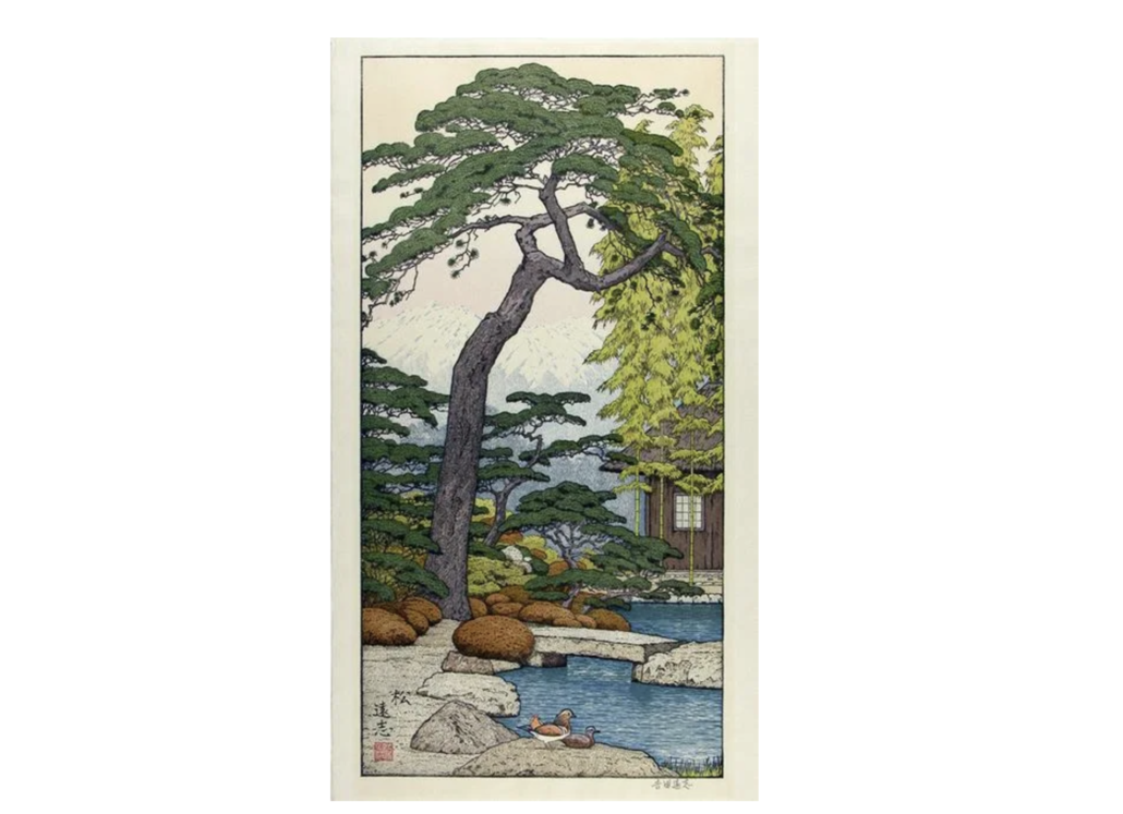 Toshi Yoshida, ‘Garden with pond, pine tree and bamboo,’ estimated at $1,500-$2,000