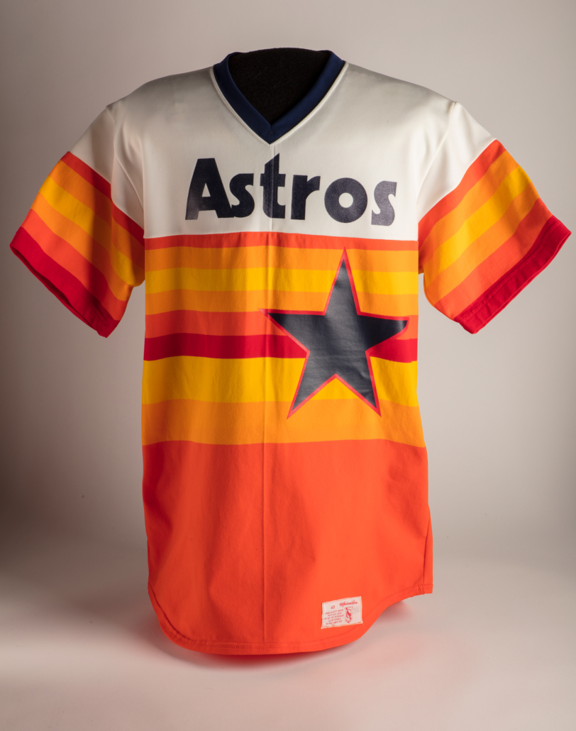 W. A. Goodman & Sons, Houston Astros jersey, worn by Joe Niekro, 1983, polyester, National Baseball Hall of Fame and Museum, B-50-83. Courtesy of the National Baseball Hall of Fame and Museum/Milo Stewart Jr.