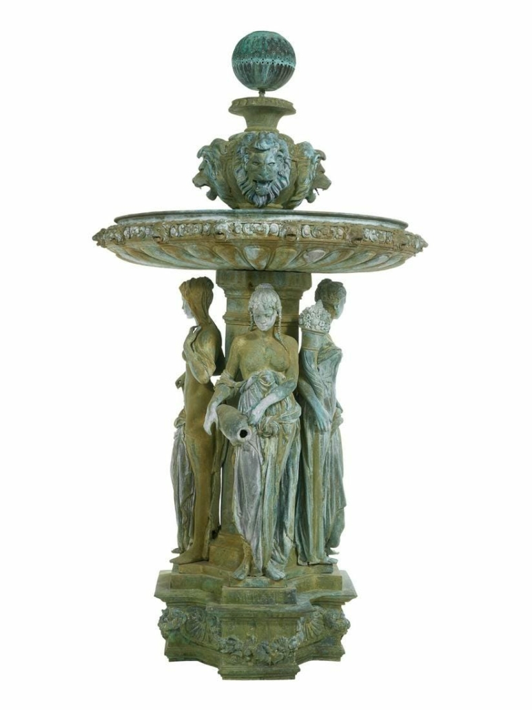 A monumental bronze Beaux Arts garden fountain sold for $32,000 plus the buyer’s premium in March 2021 at New Orleans Auction Galleries.