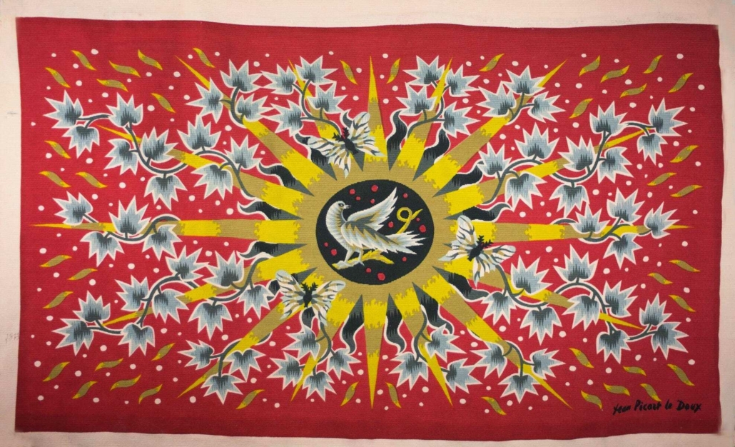 1950 Jean Picart Le Doux silkscreened cotton tapestry, estimated at $1,000-$1,200