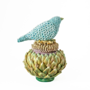 Kate Malone, ‘Small Lidded Flower Jar and Waddesdon Bird,’ 2016 crystalline-glazed stoneware and porcelain, 9⅞ x 7½ x 6¾ inches. Victoria Schonfeld Collection