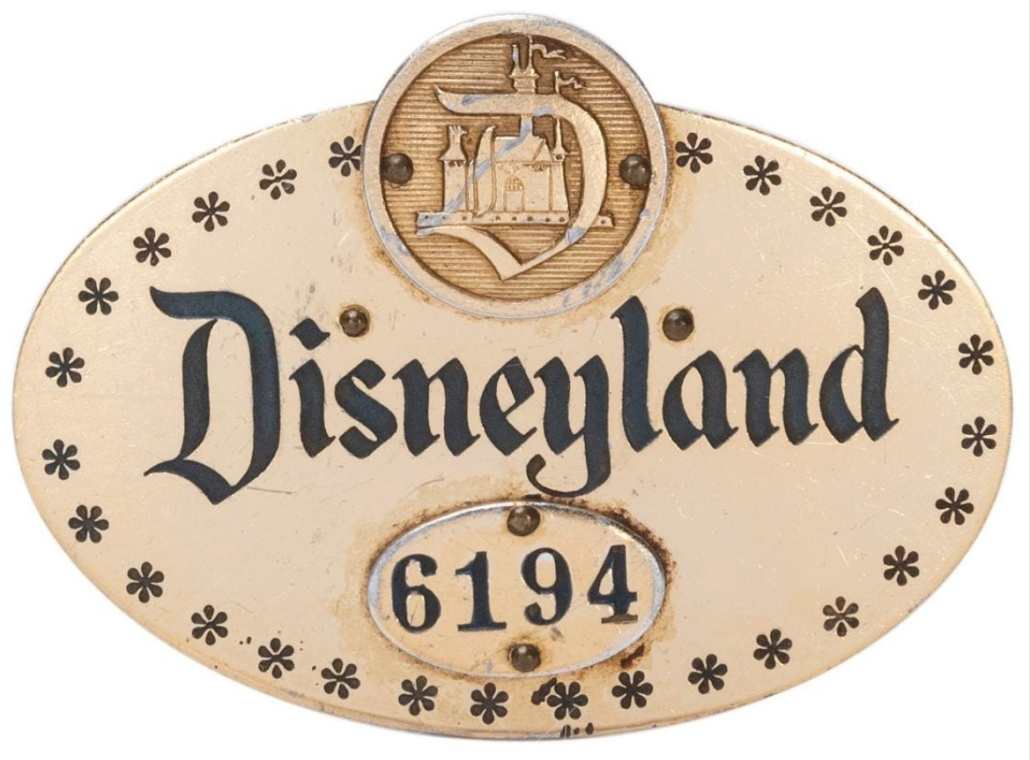 Circa-1950s Disneyland cast member pin, estimated at $1,000-$2,000