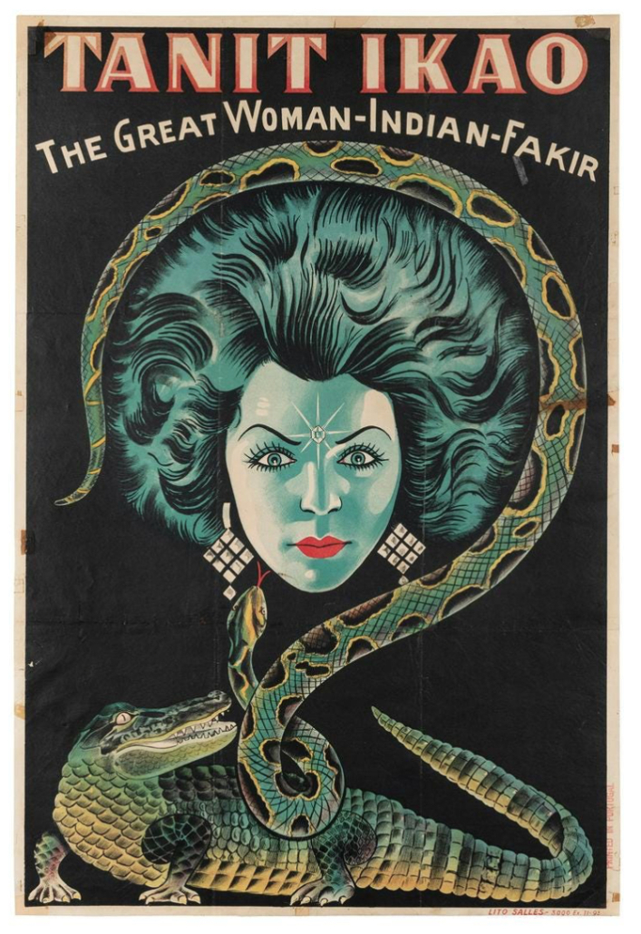 Lithographed poster of the reptile hypnotist Tanit Ikao, which sold for $1,680