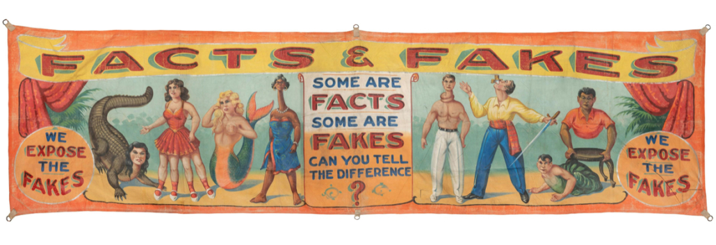 Monumental We Expose the Fakes sideshow banner, which sold for $11,400
