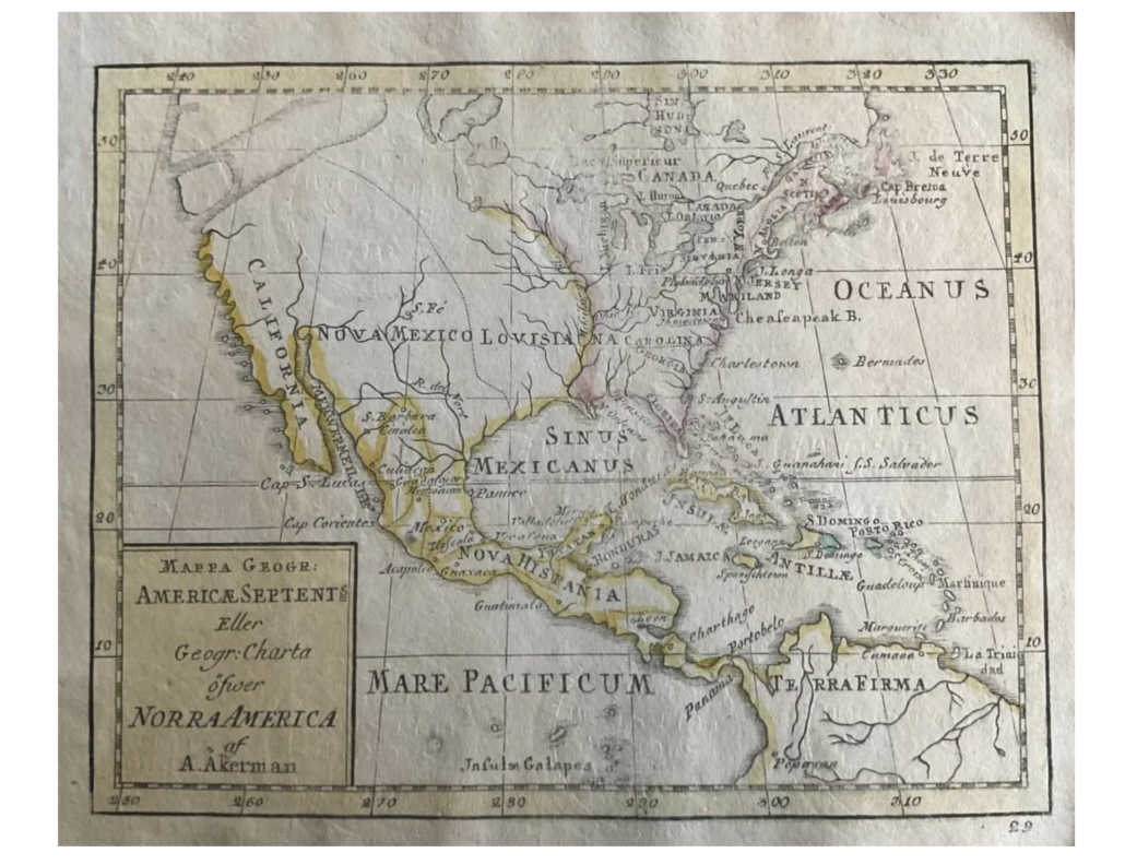 Swedish map of North America dating to 1768-1774, estimated at $1,100-$1,500