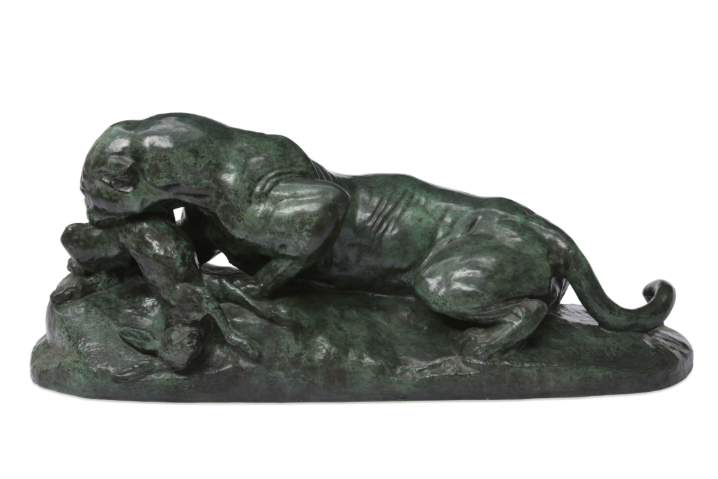 French green patinated bronze animalier group after Antoine Louis Bayre, estimated at $10,000-$20,000