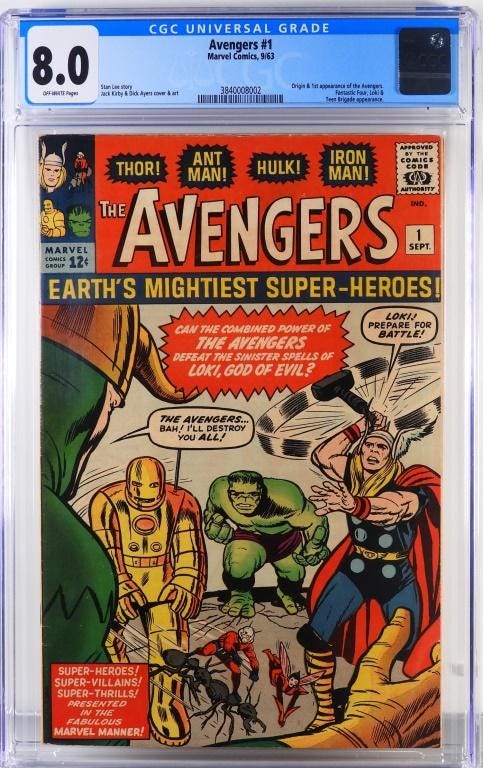 Marvel Comics Avengers #1 (Sept. 1963), graded CGC 8.0, which sold for $23,125