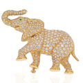 A Cartier 18K yellow gold elephant brooch with pave diamonds realized $24,550 plus the buyer’s premium in 2021.