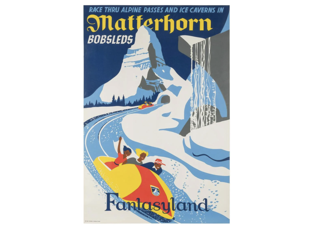 Disneyland Frontierland/Matterhorn poster, estimated at $8,000-$12,000