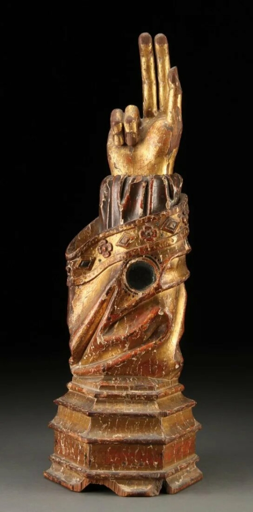 This 17th century reliquary was created to hold a relic from the arm of a saint. It sold for $3,200 plus the buyer’s premium in 2012 at Jackson’s International Auctioneers.