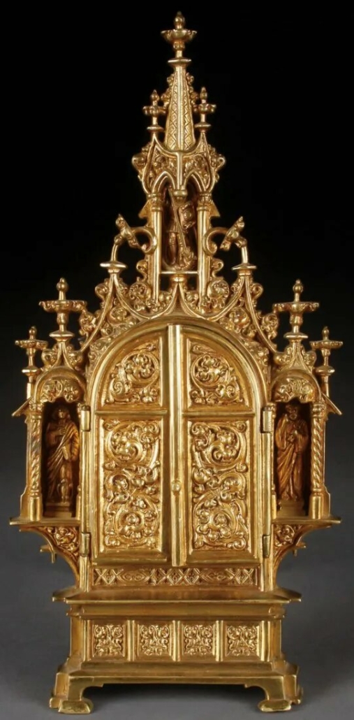 This elaborate 19th century French Gothic bronze reliquary sold for $800 plus the buyer’s premium in 2012 at Jackson’s International Auctioneers.