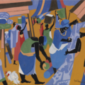 Jacob Lawrence (American, 1917–2000), ‘Market Scene,’ 1966, Gouache on paper. Museum purchase, 2018.22 © Jacob Lawrence / Artists Rights Society (ARS), New York