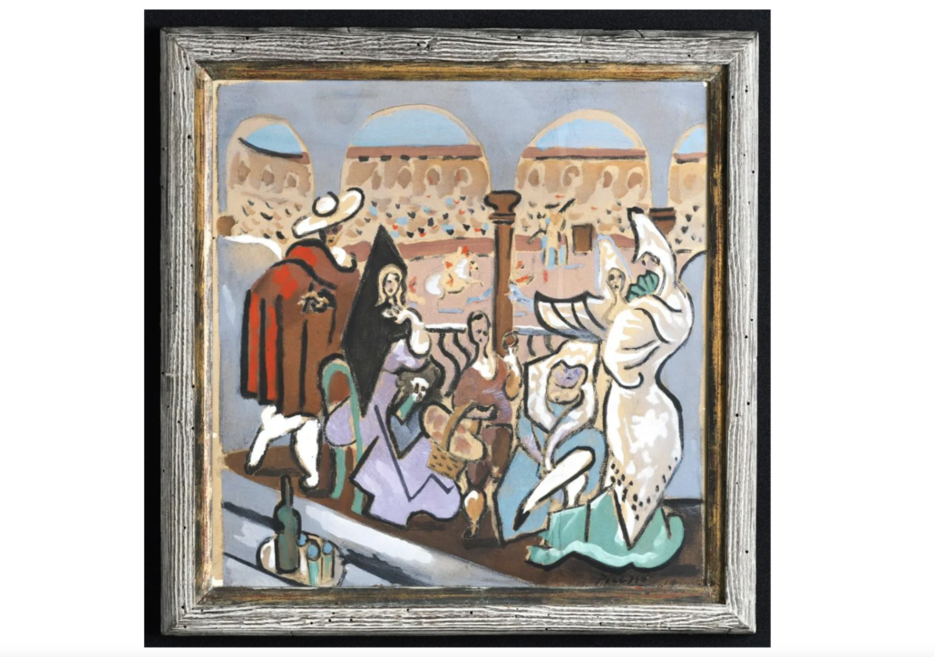 A mixed-media painting attributed to Pablo Picasso, which sat in a closet in Maine for 50 years, sold at John McInnis Auctioneers on June 16 for $150,000 plus the buyer’s premium.