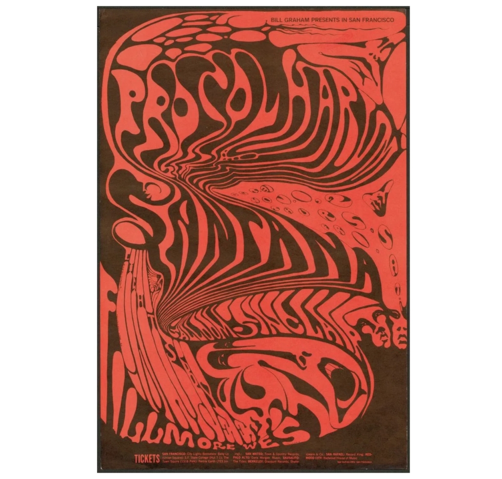 1968 lithograph poster for a performance by Santana and Procol Harum, est. $125-$250