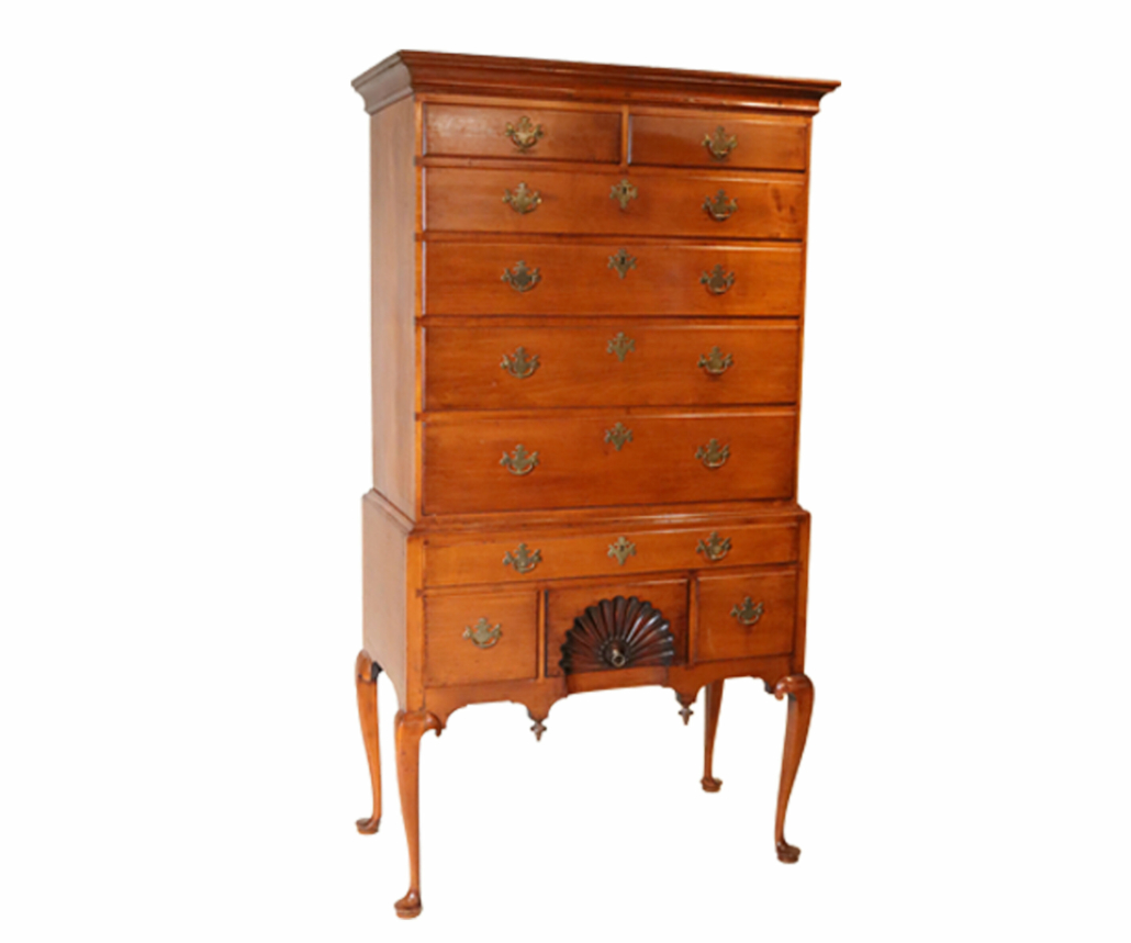 Queen Anne carved maple high chest of drawers, estimated at $4,000-$8,000
