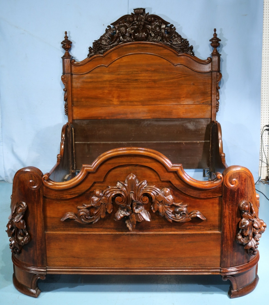 Rosewood rococo full size bed attributed to Alexander Roux, estimated at $2,500-$4,000