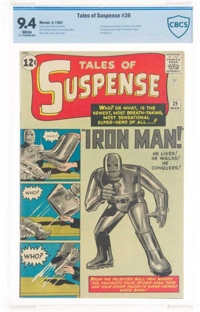 Marvel’s Tales of Suspense #39, published in 1963, introduced Iron Man. A 9.0-grade copy brought $110,000 plus the buyer’s premium in April 2021 at Heritage Auctions. 
