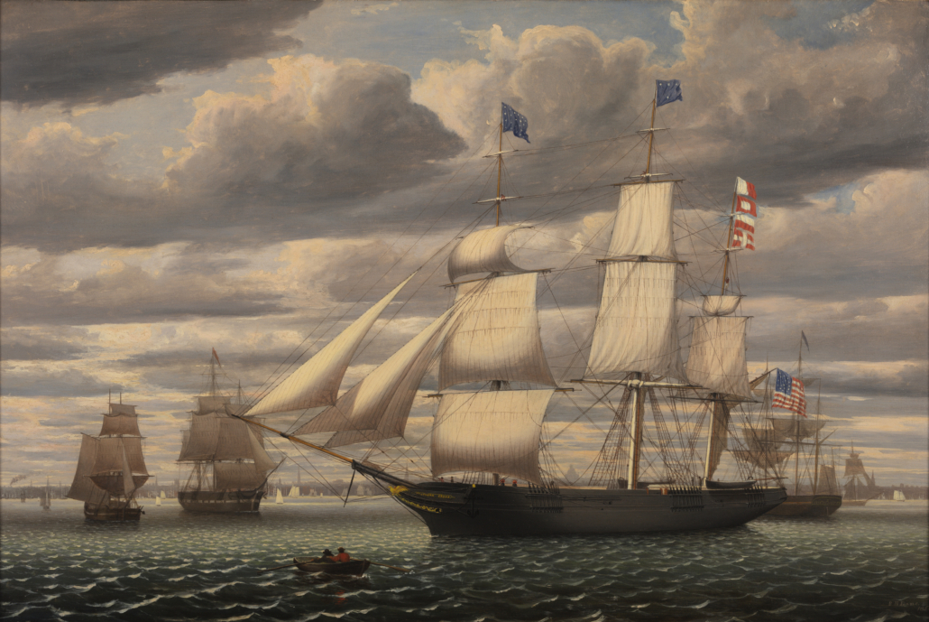 Fitz Henry Lane, ‘Southern Cross in Boston Harbor,’ 1851 oil on canvas, 25 1/4 x 38 in. (64.1 x 96.5 cm). Gift of Stephen Wheatland, 1987. © 2020 Peabody Essex Museum. Photography by Kathy Tarantola