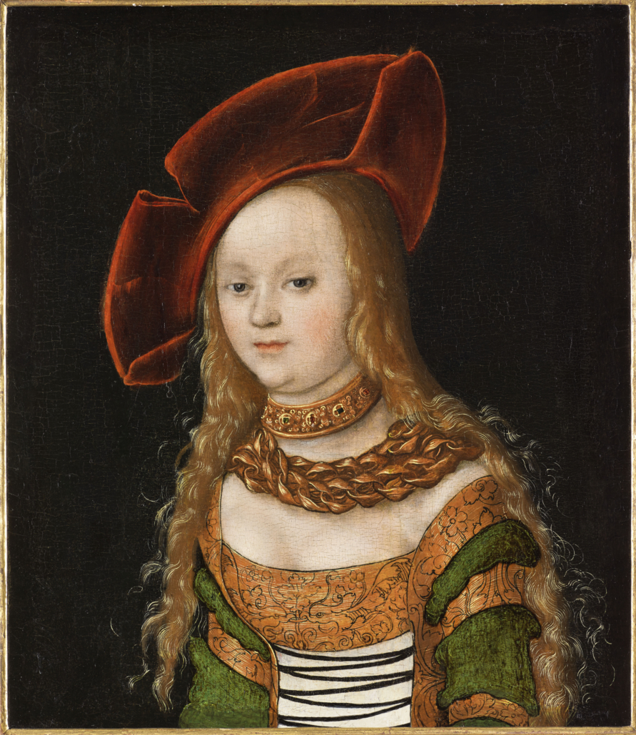  Lucas Cranach the Elder, ‘Portrait of a Young Girl,’ 16th century. Oil on panel. Collection from the Fondation Bemberg. © Fondation Bemberg and RMN. 