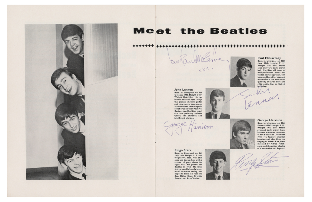  1963 program signed by all four Beatles, $30,250 1963 program signed by all four Beatles, $30,250