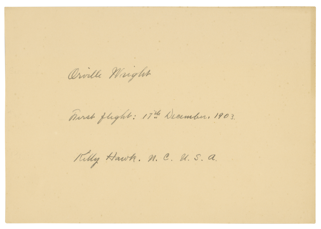  Orville Wright signature referencing his famous flight, $20,870