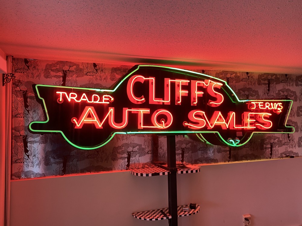 Cliff’s Auto Sales neon sign, est. $15,000-$45,000