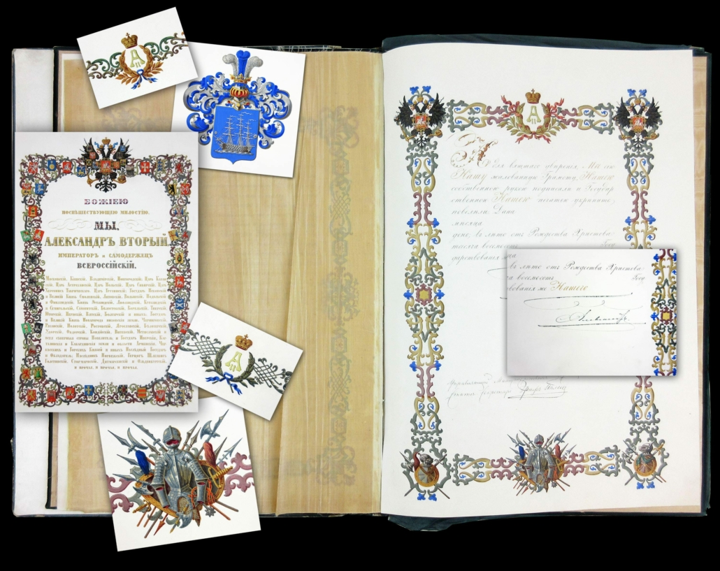 Illuminated Czar Alexander II signed document, in Russian, est. $5,000-$6,000.