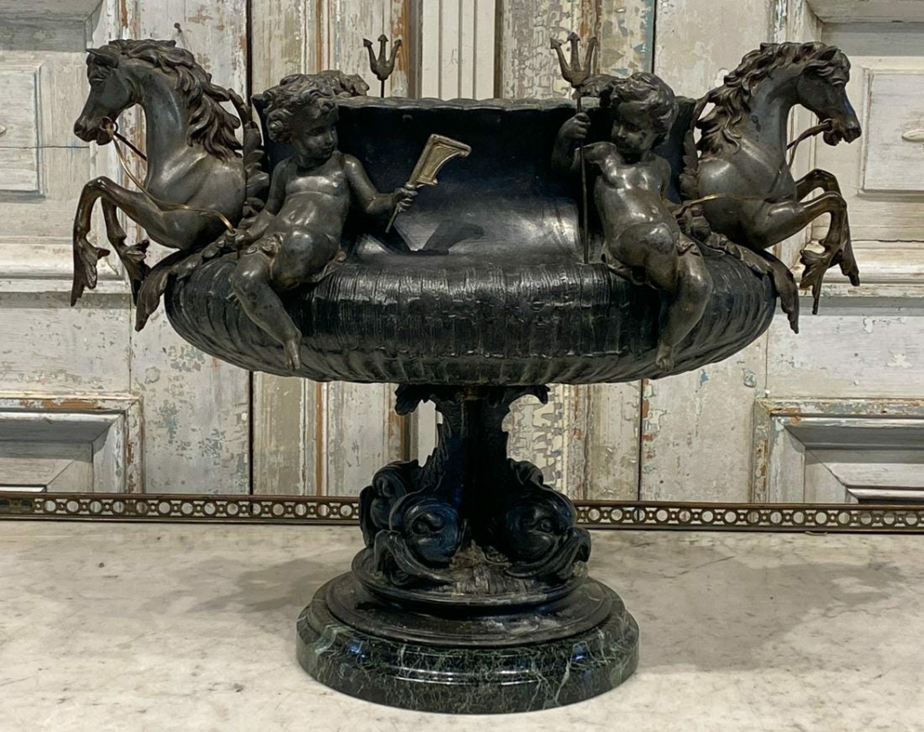 19th-century French bronze and marble jardiniere, est. $100-$25,000