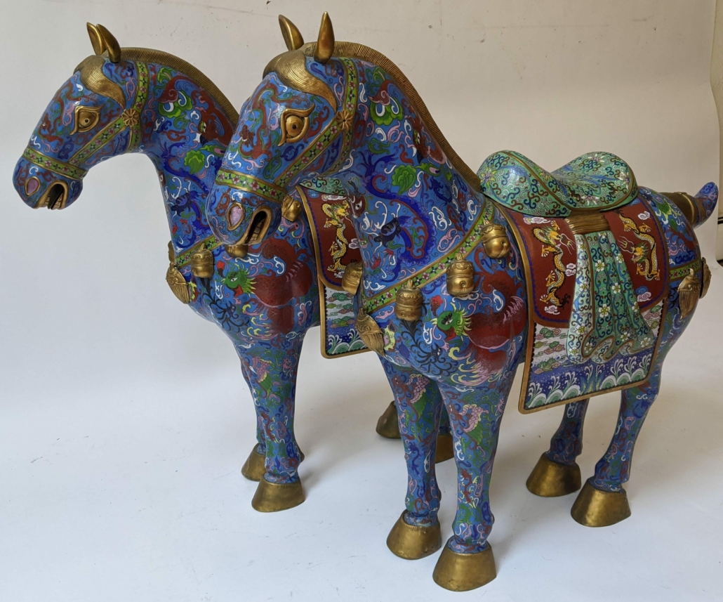 Chinese cloisonne enamel horses, est. $3,000-$5,000