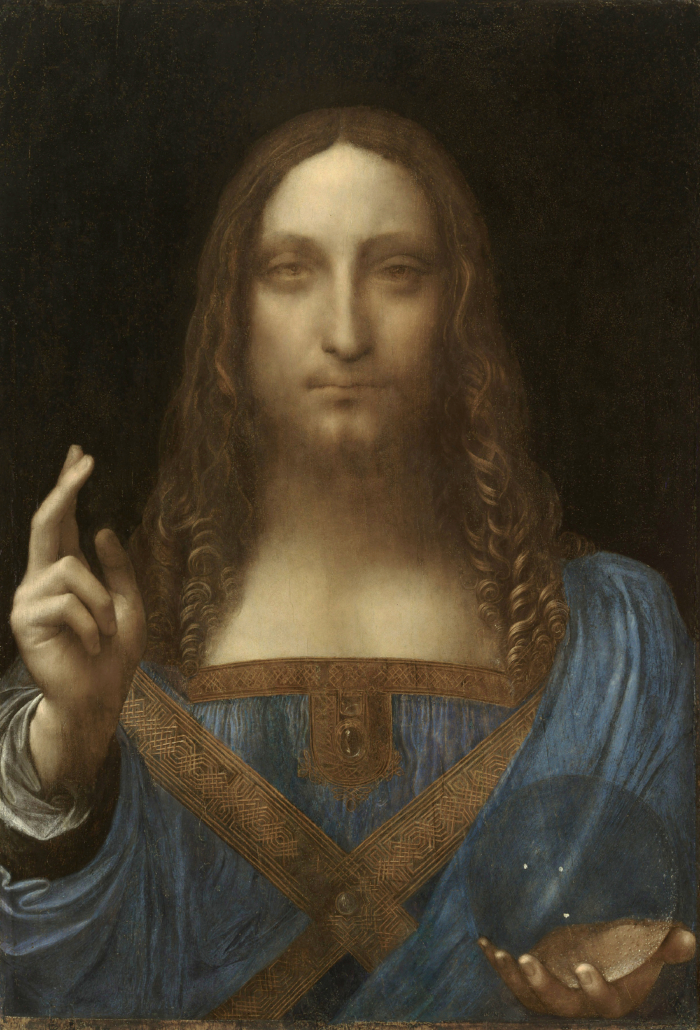 Reproduction of Leonardo da Vinci's circa-1500 painting 'Salvator Mundi' after restoration by Dianne Dwyer Modestini, a research professor at New York University. Image is in the public domain.