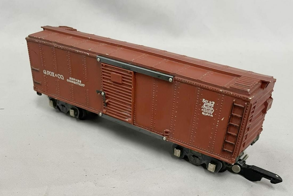 1946 American Flyer G. Fox & Co. S gauge toy boxcar train, $18,975