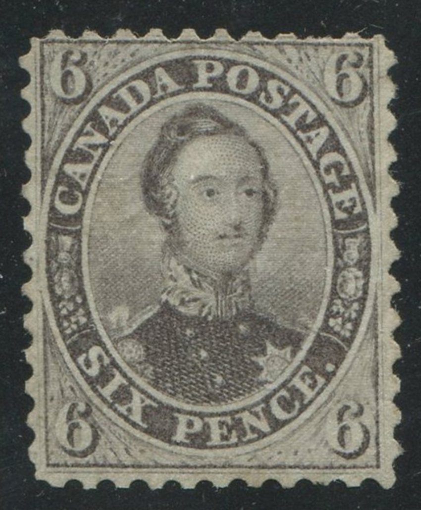 Canada 1859 #13a 6p Gray Violet F UN, est. $5,000-$6,000 