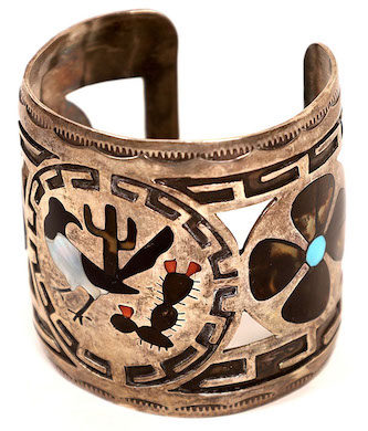 Large sterling and inlay cuff by Dennis Edaakie, $1,437
