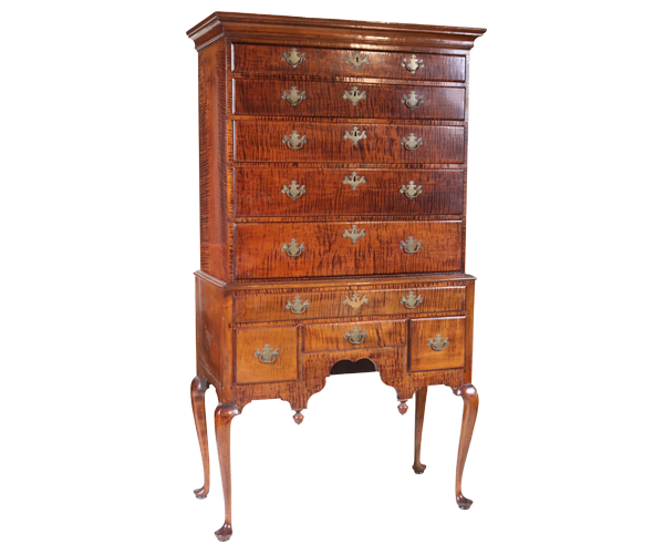 Queen Anne figured maple high chest of drawers, est. $3,000-$3,500