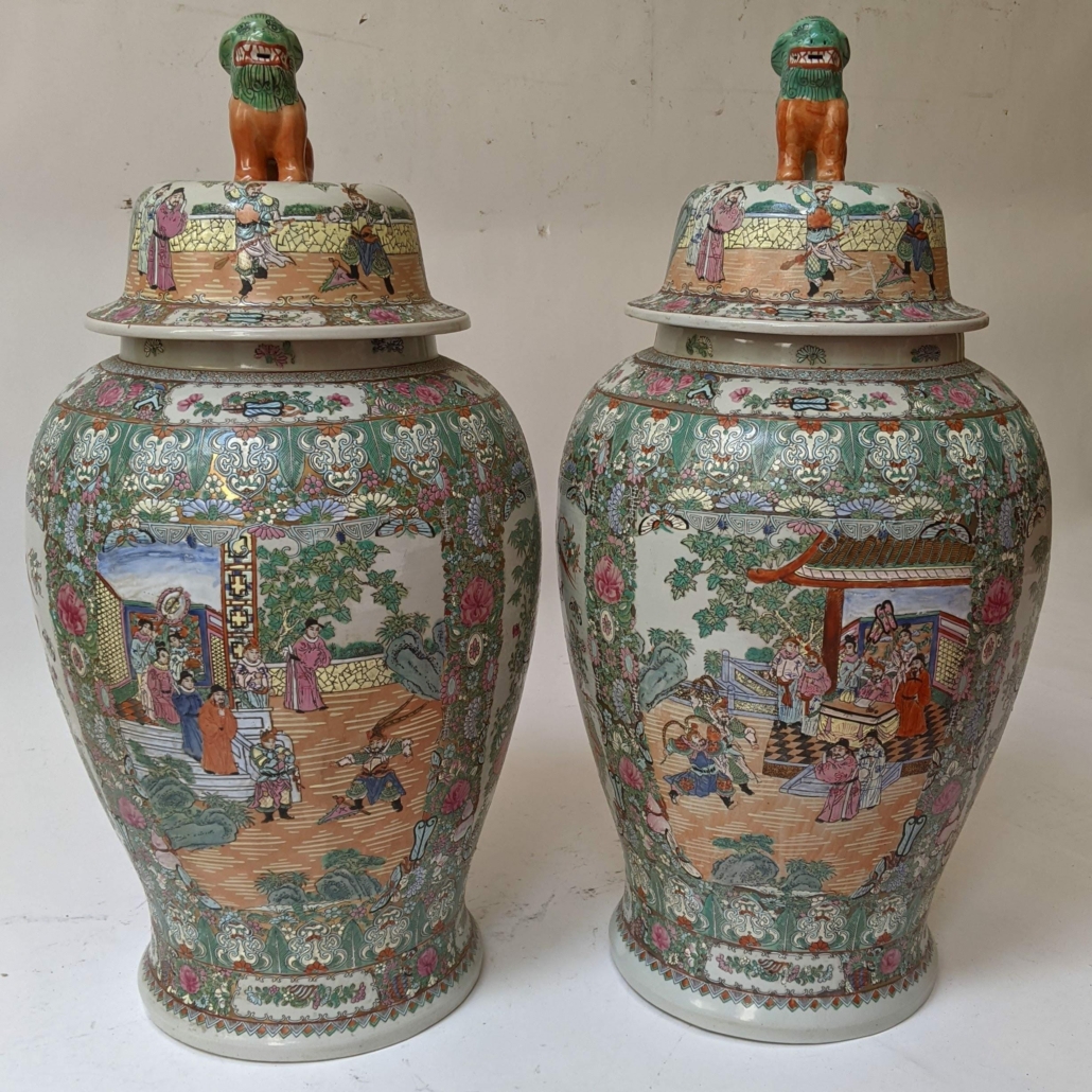 Pair of Rose Medallion covered ginger jar vases, est. $2,000-$3,000