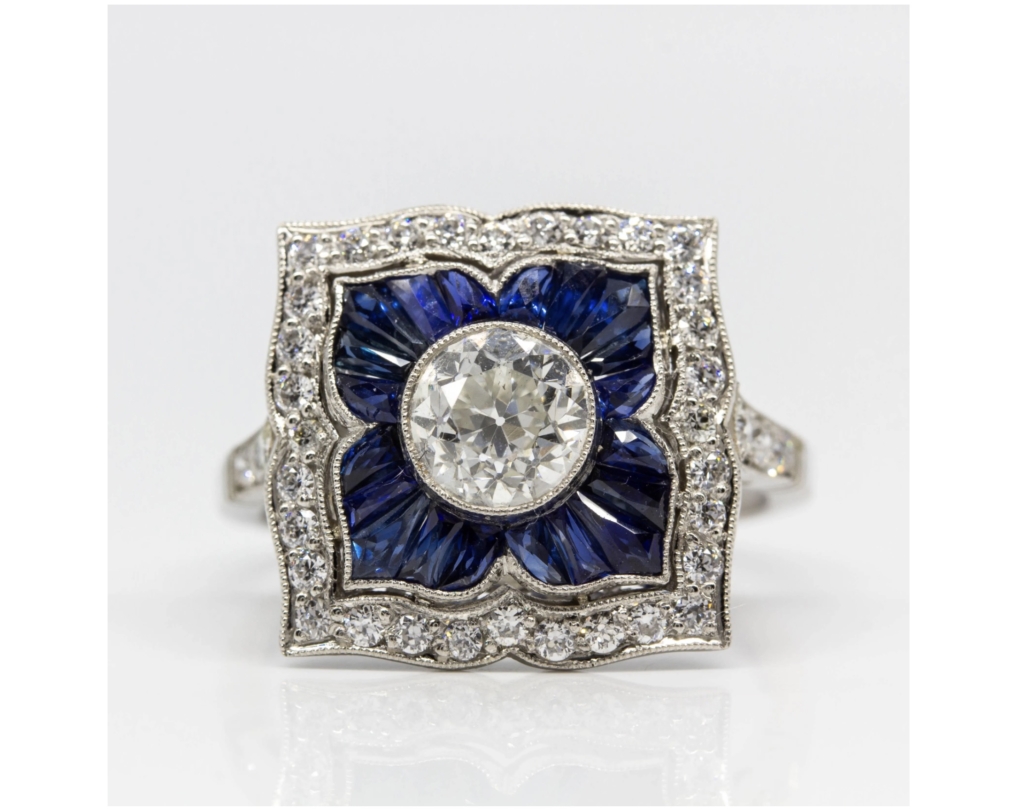 Platinum diamond and sapphire ring, est. $7,000-$8,000