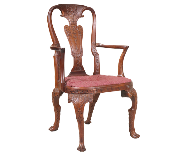 Queen Anne carved hardwood armchair, Chinese, mid-18th century, est. $8,000-$12,000