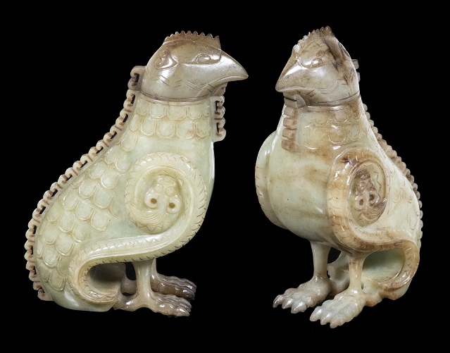 Chinese Qing dynasty carved jade bird-form vessels, est. $3,000-$5,000