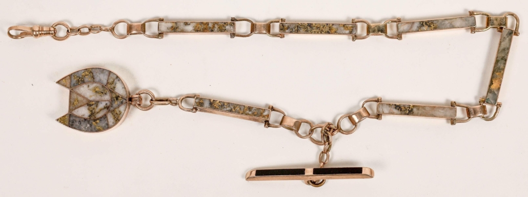 A California Gold Rush gold quartz watch chain sold for $7,250 plus the buyer’s premium in February 2021 at Holabird Western Americana Collections. Photo courtesy of Holabird Western Americana Collections and LiveAuctioneers.