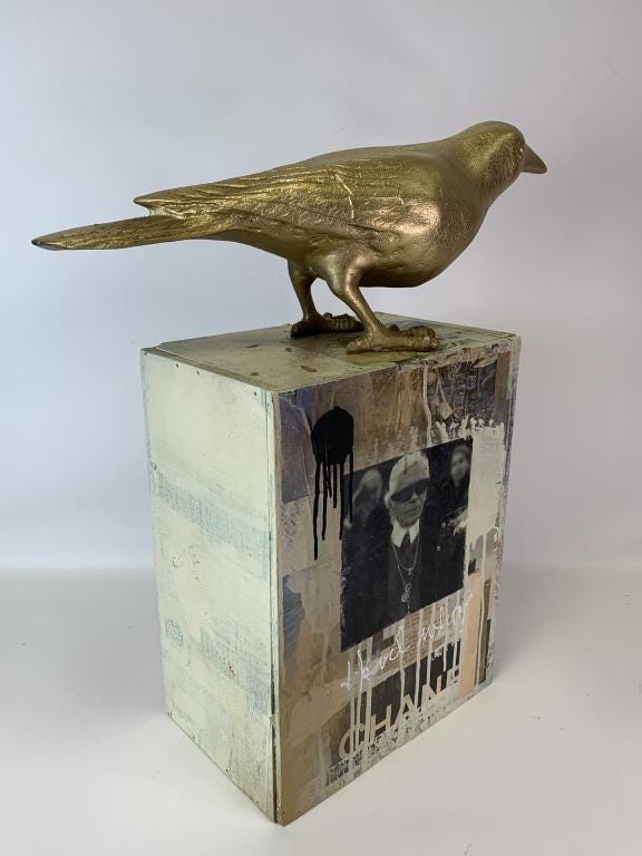 An upcycled contemporary street art sculpture, titled “Karl Who?,” brought $600 plus the buyer’s premium in March 2021 at DejaVu Estate Sales & Auctions. Photo courtesy of DejaVu Estate Sales & Auctions and LiveAuctioneers.