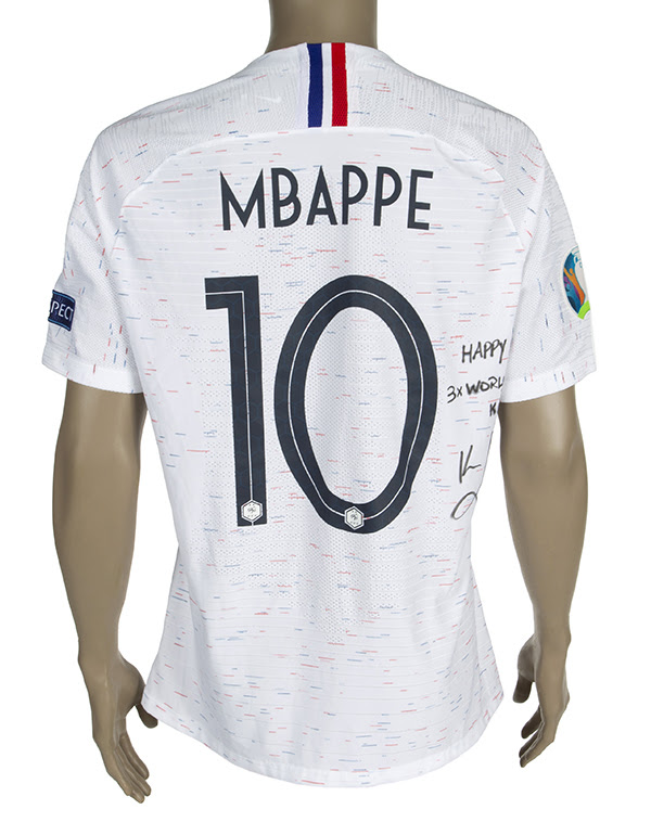  Kylian Mbappe-signed and inscribed Euro Qualifier France football national team shirt, est. $2,000-$3,000