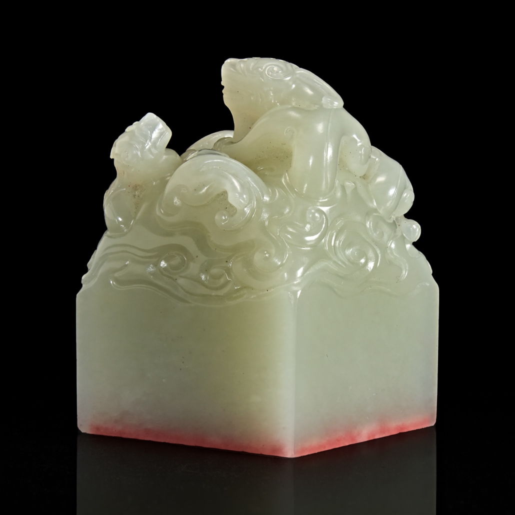 Another angle on the expertly-carved Imperial jade seal, est. $300,000-$500,000