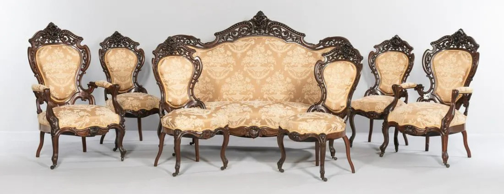 Suite of J. & J.W. Meeks Stanton Hall pattern rosewood seating, est. $6,000-$12,000