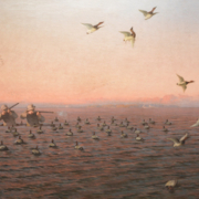 Large 1883 Herman Simon painting of waterfowling on the Chesapeake Bay, $102,000